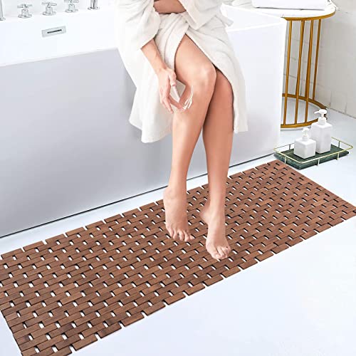 Bath Mat Bathroom Runner Long Large Rugs Floor Wood Shower Bathtub Waterproof Non Slip Accessories 16x48 Inch Easy to Clean, Walnut, 1 pc - color: Walnut, size: 16x 48 Inch-1 pc