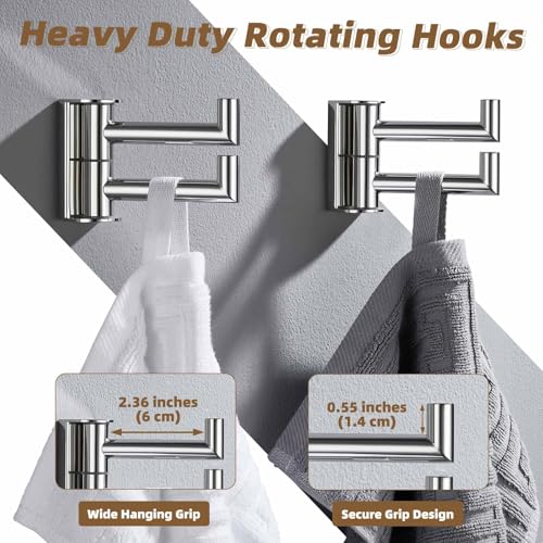 Swivel Wall Hooks with 2 Arm, 2 Pack, Polished Chrome, Wall Mounted | Rust-resistant 304 Stainless Steel, Double Towel Hooks for Bathroom Kitchen closet, Flexible 180° Swivel, Heavy-duty 11 lbs - color: Polished Chrome, size: 2 Pack