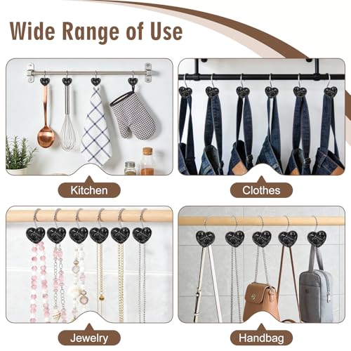 BBV Shower Curtain Hooks Rings for Valentine's Day, 12 Pcs Stainless Steel Glide Shower Hooks for Bathroom Shower Rods Curtains (Black Rhinestones) - color: Black Rhinestones