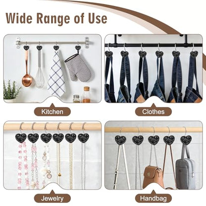 BBV Shower Curtain Hooks Rings for Valentine's Day, 12 Pcs Stainless Steel Glide Shower Hooks for Bathroom Shower Rods Curtains (Black Rhinestones) - color: Black Rhinestones