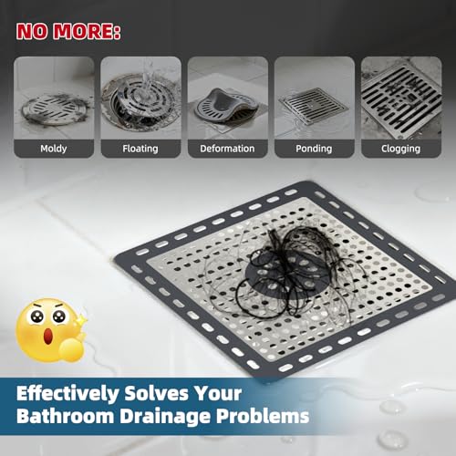 Hibbent Upgraded Shower Drain Hair Catcher, Shower Cover for Bathroom Floor 6" Drain, Anti-Clogging Bathtub Strainer, Stainless Steel Kitchen Sink Strainer with Handle, Dark Grey - color: 6' Dark Grey