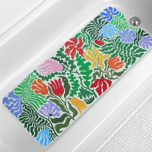 Plant Bathtub Mat Non Slip for Kids 40x16in Extra Long Floral Anti Slip Bath Mat for Tub Abstract Botanical Rustic Shower Mat with Large Drain Holes Suction Cups Flowers Leaves Design Bathroom Decor - color: Plant, size: 40" x 16" (Rectangular)