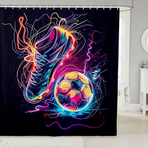 Neon Football Kids Shower Curtains,Soccer Shoe Ball Sport Games Modern Bathroom Curtains for Boys Man,Watercolor Graffiti Scrawl Fashion Waterproof Curtain,12 Hooks Suits,72" W x 72" L - color: Color 09, size: 72"Wx72" L