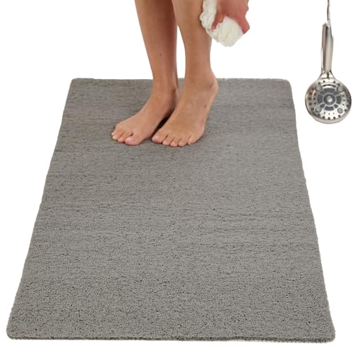 Anti Slip Shower Mat - Non Slip Shower Mats for Inside Shower - Large 47x24 Loofah Shower Floor Mat Non Slip - Bath Mat for Shower - Secure Mat Without Suction Cups (47x24 Gray) - color: Grey, size: 47" x 24" (Rectangular)