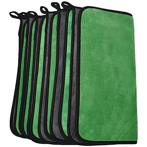 SOFTBATFY Ultrasoft, Large, Thick and Quick Drying Car Microfiber Cleaning Towel 800GSM Polishing Waxing Auto Detailing Towel Cloth (6pack,16 x 16inches) (Grey- Green) - color: 6pack,16 X 16inches Grey- Green