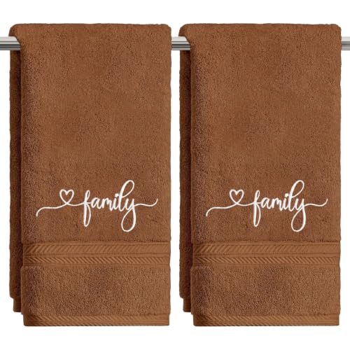 Artoid Mode 2 Pcs Caramel Family Embroidered Hand Towels for Bathroom, 100% Cotton Soft Absorbent Farmhouse Decor Towels, 13.7 x 29.5 Inch - color: Caramel, size: 13.7" x 29.5", 2PCS