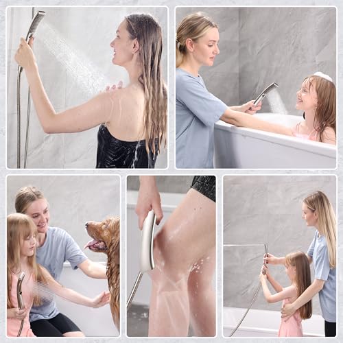 BRIGHT SHOWERS High Pressure Brushed Nickel Shower Heads Combo with Two Spray Setting Fixed Shower Head and Two Spray Settings Handheld Shower Head with Grey Face - color: Brushed Nickel, size: 1.8 Gallon Per Minute