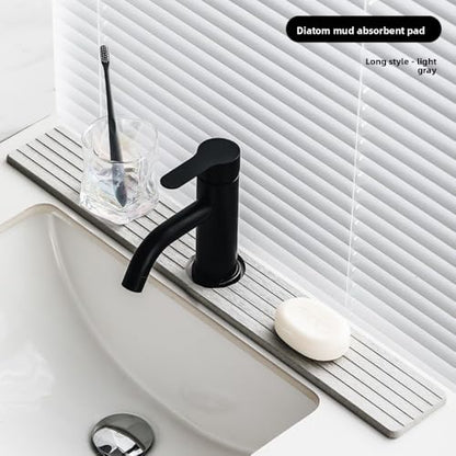 Bathroom Sink Drying Pad with Water Faucet Holder, Quick-Dry Diatomite Mat, Kitchen Counter Organizer (Grey) - color: Gray