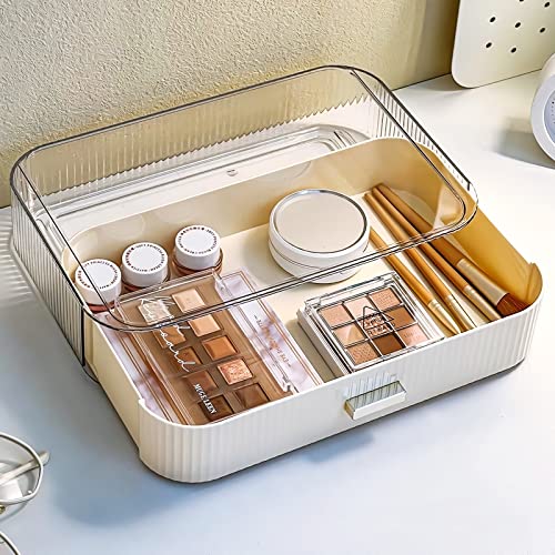 Stackable Plastic Organizer Big & Spacious Drawer | Organize Eyeshadow Palettes, Cosmetics, and Beauty Supplies on a Vanity. White - color: Cream White, size: 1 Drawer