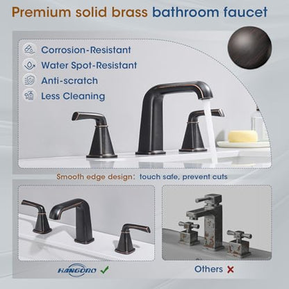 Widespread Bathroom Sink Faucet, Oil-Rubbed Bronze Bathroom Faucet 3 Hole，Brass Vanity Faucet with Pop Up Drain and 2 Supply Lines - color: B-Oil-Rubbed Bronze