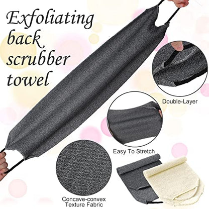 Moukeren Exfoliating Back Scrubber with Handles 4 Pack Nylon Back Exfoliator Extended Length Washers Scrubbers Stretchable Pull Strap Exfoliating Washcloth(Grey, Cream White) - color: Grey, Cream White