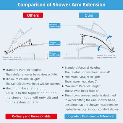 Hibbent All Metal 10'' Shower Head Extension Arm, Chrome | Solid Brass Adjustable Shower Arm with Lock Joint, Flexible Height & Angle, Universal Connection Shower Head Extender - color: Chrome, size: 10 Inch