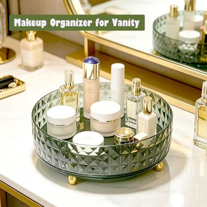 Makeup Perfume Organizer, 9 Inch /23cm 360 Degree Rotating Skincare Organizer, Cosmetics Organizer for Dresser Bathroom Bedroom Countertop Kitchen Pantry Cabinet Vanity Tray Refrigerator, Dark Green