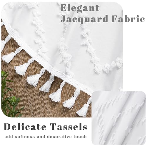 Small Boho Stall Shower Curtain, White Fabric Cloth Stall Shower Curtain 36 x 72 Half Size with Tassel Tufted Chevron Striped Textured Modern Farmhouse for Bathroom, Machine Washable - color: White, size: 36"W x 72"L (Pack of 1)