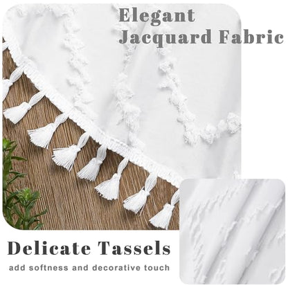 Small Boho Stall Shower Curtain, White Fabric Cloth Stall Shower Curtain 36 x 72 Half Size with Tassel Tufted Chevron Striped Textured Modern Farmhouse for Bathroom, Machine Washable - color: White, size: 36"W x 72"L (Pack of 1)