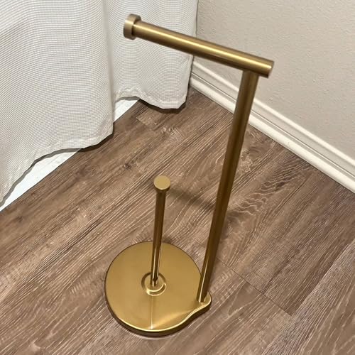 theaoo Heavy-Duty Toilet Paper Holder Stand, Bathroom Storage, Gold | Freestanding Toilet Tissue Paper Roll Holder with Reserve Storage. Stainless Steel Stand For Bathroom, Holds Extra Rolls - color: Brushed Gold