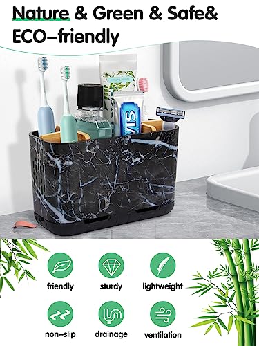 GFWARE Marble Toothbrush Holders with Drainage, Bathroom Organizer, Large | 5 Slots Toothbrush and Toothpaste Holder with Bamboo Divider, Kids Electric Toothbrush Holder for Bathroom, Marble-Look - color: Marble-l