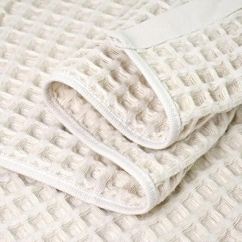 Waffle Bath Towels Set of 2 (Mist White) – Cotton, Quick Dry, Low Lint | 31” x 62” Large Towels for Bathroom Shower Spa Pool - color: Mist White
