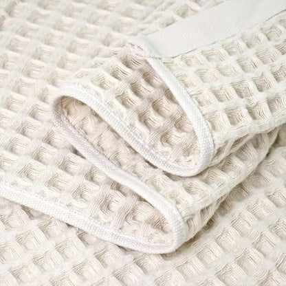 Waffle Bath Towels Set of 2 (Mist White) – Cotton, Quick Dry, Low Lint | 31” x 62” Large Towels for Bathroom Shower Spa Pool - color: Mist White