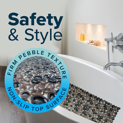 SlipX Solutions 38"x17" Pebble Non Slip Mat for Bath & Shower, Bronze | Foot Massaging Accupressure Bathtub Mat, River Rock Look, 188 Suction Cups, Machine Washable - color: Bronze