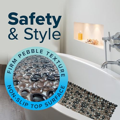 SlipX Solutions 38"x17" Pebble Non Slip Mat for Bath & Shower, Bronze | Foot Massaging Accupressure Bathtub Mat, River Rock Look, 188 Suction Cups, Machine Washable - color: Bronze