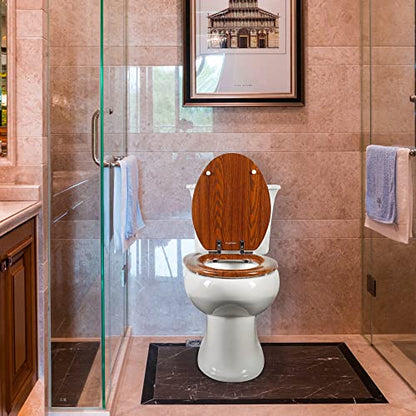 Elongated Toilet Seat Molded Wood Toilet Seat with Zinc Alloy Hinges, Easy to Install also Easy to Clean, Anti-pinch Wooden Toilet Seat by Angol Shiold (Elongated, Brownish Yellow) - color: Brownish Yellow, size: Zinc Alloy Hinge