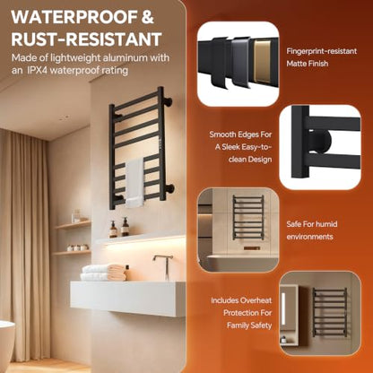 Electric Towel Warmer Wall Mounted, Heated Towel Rack with Intelligent Timer & Temperature Control, Plug-in or Hardwired, Left/Right Compatible, 27 Inch, Black - color: Black, size: 27 Inch