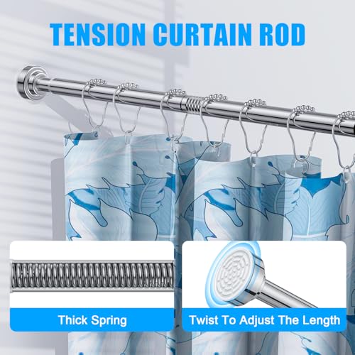 TEECK 2 Pack Shower Curtain Rod, 32-68 inch Adjustable Spring Tension Curtain Rod, Never Rust Anti-Slip Shower Curtain Rod for Bathroom, No Drilling, Never Collapse, Easy to Use, Silver - color: Silver, size: 32-68 Inches|2 pcs