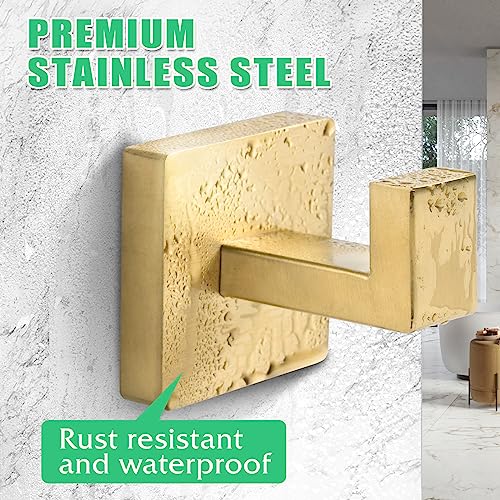 Heavy Duty Stainless Steel Towel Hooks, Wall Mounted Square Robe Hooks for Bathroom, Kitchen, Bedroom, Hotel Brushed Gold 2 Pack - color: Brushed Gold