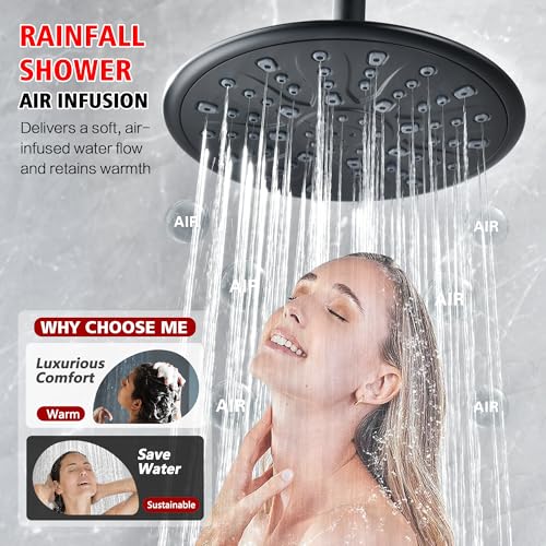 SUMERAIN Matte Black Rain Shower System with Adjustable Slide Bar | Shower Faucet Fixture with Handheld, Included Valve and Trim Kit, Easy Control, Single Handle - color: Matte Black