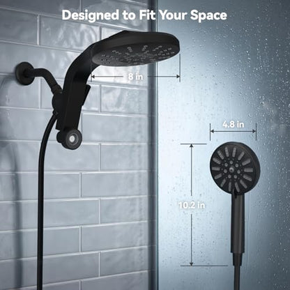 High Pressure Rain Shower Head Combo with Magnetic Handheld Black | Dual Shower System with Rainfall Showerhead and 8-Spray Handheld, Magnetic Dock, Adjustable Angle, Power Jet for Cleaning - color: Black