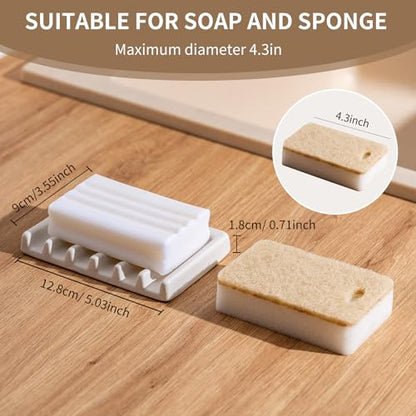 Tanew Self Draining Premium Ceramic Soap Dish, Bar Soap Holder, Waterfall Soap Dish, Shower Soap Holder Sponge Holder Soap Tray Soap Savers for Bathroom, Shower, Kitchen, Sink and Countertop - color: White