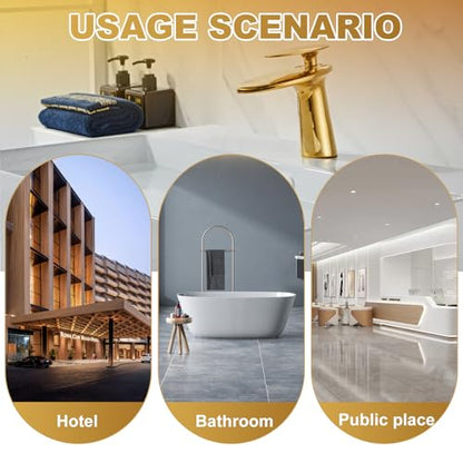 Shiny Polished Gold Waterfall Bathroom Sink Faucet and Pop Up Drain - color: Polished Gold, size: Short Body