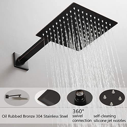 Oil Rubbed Bronze Shower Faucet Set, Single Function Shower Trim Kit with Rough-in Valve, Square Rain Shower Head System Included Extra Long Shower Arm for Bathroom - color: Oil Rubbed Bronze, style: Shower Faucet