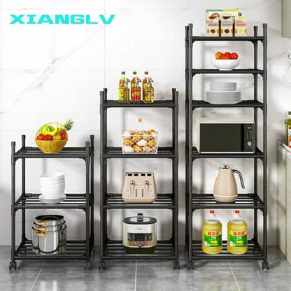Black Shelving Unit, 42x 32 x 165 cm, 6 Tier Tall Narrow Shelving Unit with Wheels and Anti-Slip Feet, Adjustable Shelving (Black)