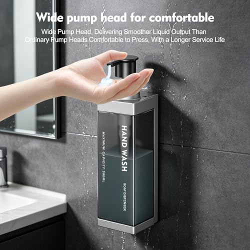Wall Mounted Lockable Shampoo and Conditioner Dispenser | 17oz Large Pump Head No Drill Refillable ABS Plastic Bottle For Bathroom Shower Commercial Use Silver 1 Pack - color: Silver, size: 1