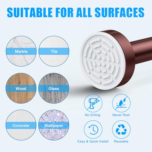 TEECK Shower Curtain Rod, 32-92 inch Adjustable Spring Tension Curtain Rod, Never Rust Anti-Slip Shower Curtain Rod for Bathroom, No Drilling, Never Collapse, Easy to Use, Brown - color: Brown, size: 32-92 Inches