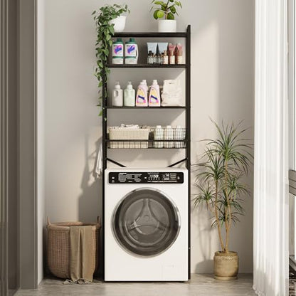 Gizoon Over-The-Toilet Storage Rack with Adjustable Shelf and Basket, 4-Tier Freestanding Space Saver Bathroom Shelves Above Toilet for Room - color: Dark Brown