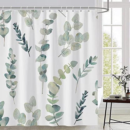 AWERT Shower Curtain Green Plants for Bathroom Waterproof Quick-Drying Eucalyptus Leaves Shower Curtain Set with Hooks 60x72 Inch - color: Sage Green, size: 60"W x 72"L (Pack of 1)