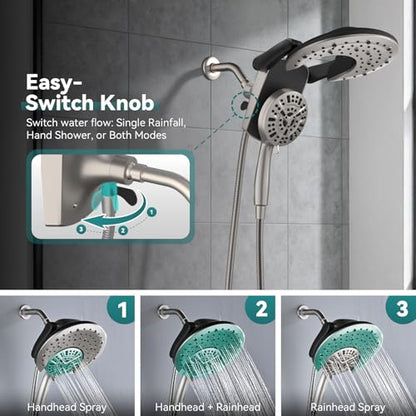 Foldable Rainfall Shower Head 9 Spray Settings/Modes Handheld Showerheads | High Pressure Shower Heads with Handheld Spray Combo, Built-in Magnetic Docking, Power Jets, Stainless Steel Shower Hose - color: Startlight