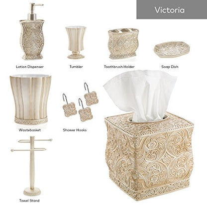 Creative Scents Beige Victoria Shower Curtain Hooks Decorative | Set of 12 | Boho Shower Curtain Rings - style: Shower Curtain Hooks