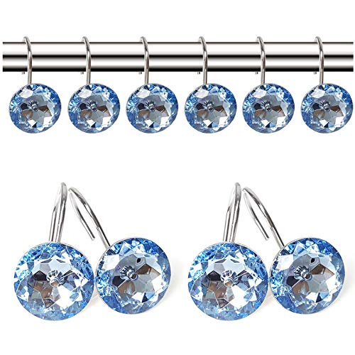 12 Pcs Bling Rhinestones Shower Curtain Hooks Bathroom Rolling Hooks - color: Blue