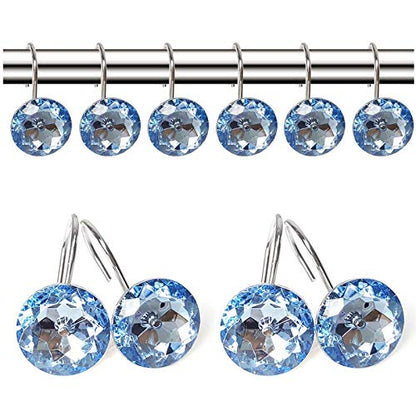 12 Pcs Bling Rhinestones Shower Curtain Hooks Bathroom Rolling Hooks - color: Blue