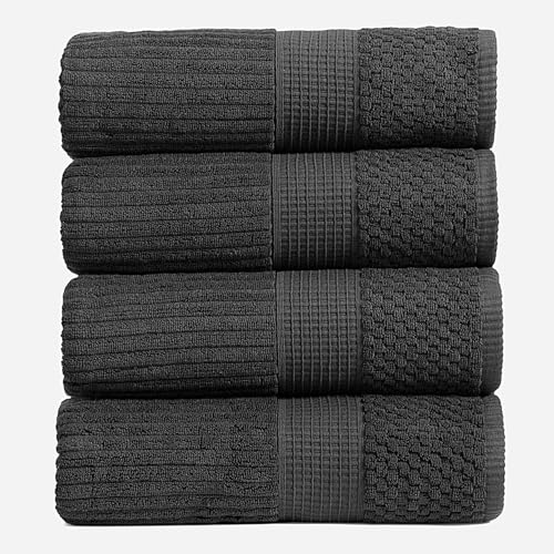 100% Cotton Bath Towel Set | 4-Pack | Textured | Black | Absorbent & Quick-Dry Bathroom Towels | Textured and Durable Cotton Towels for Bathroom | OEKO-TEX | Krista Collection - color: Black Ink, size: Bath Towel (4 Pack)