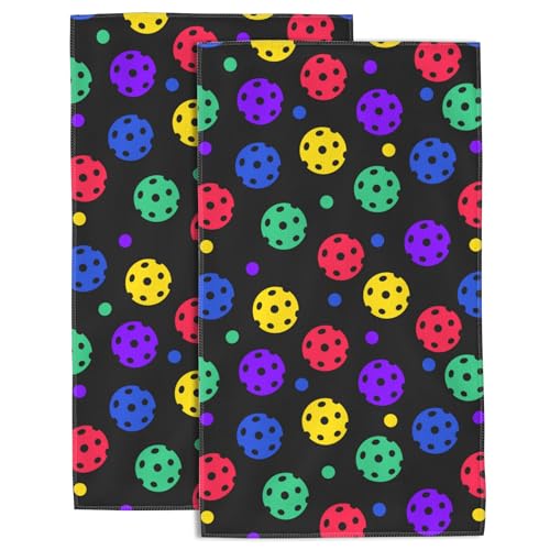 Pickleball Balls Hand Towel for Bathroom Set of 2 Hand Bath Towels Soft Absorbent Decorative Towels for Bathroom Kitchen Yoga Home Decor 14 x 28 in - color: Pickleball Balls
