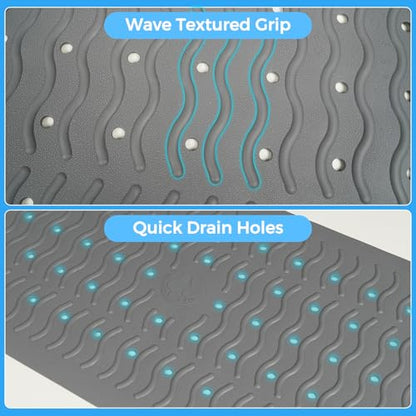Non Slip Bathtub Mat & Shower Mat, 31x15'' Anti Slip Bath Mat for Tub, Soft TPE Anti-Skid Bathroom Mat with 194 Suction Cups & Drain Holes, Wave-Textured Grip, Machine Washable, Grey - color: Grey