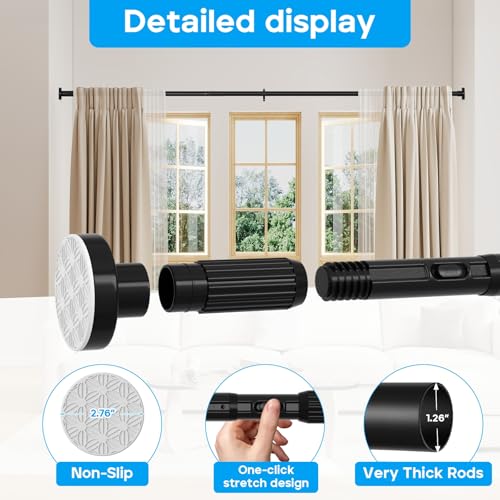 Tension Curtain Rod，40-126.5IN(3.33-10.54Ft) 2PCS One-Click Fast Extension Rod Easy to Install Black Long Outdoor Curtain Rods No Drilling Never Rust - color: Black, size: 40-126.5 inch 2pcs