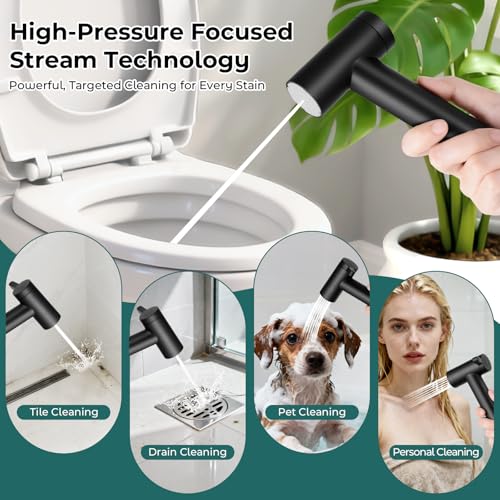 Handheld Bidet Sprayer for Toilet, Adjustable Water Pressure Control Rotary Switch with Bidet Hose, Exclusive Single Nozzle High Pressure Mode for Cleaning Stubborn Stains, Matte Black - color: Black