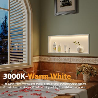 Qeke 30" X 12" Stainless Steel Shower Niche w/ 3 CCT Dimmable Light, White | No Tile Needed Wall Niche, Recessed Niche w/ Light(3000K/4000K/6000K), IP66 Waterproof, Space Saving & Durable - color: Matte White, size: 30" X 12"