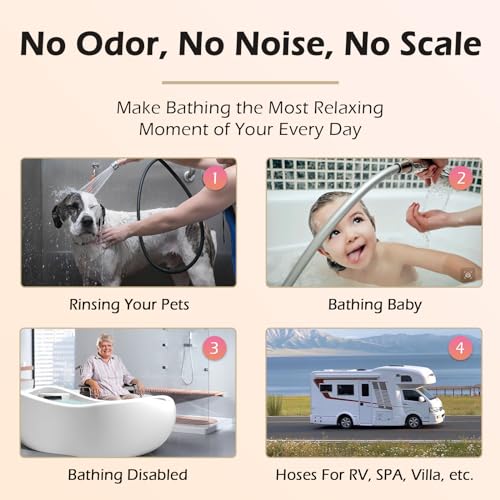 Silicone Shower Hose with Spare Washers, Anti-Kink Designed Replacement Handheld Shower Hose Extension for RV, Showerhead, Sprayer, Bidet, Pet Cleaning, 59 Inches, White - color: White, size: 59 Inches